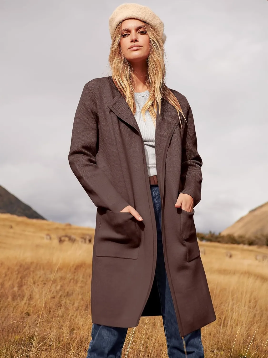 ANRABESS Women's Open Front Knit Lightweight Cardigan Casual Long Coatigan Sweater Lady Jacket Coat 2025 Fall Outerwear