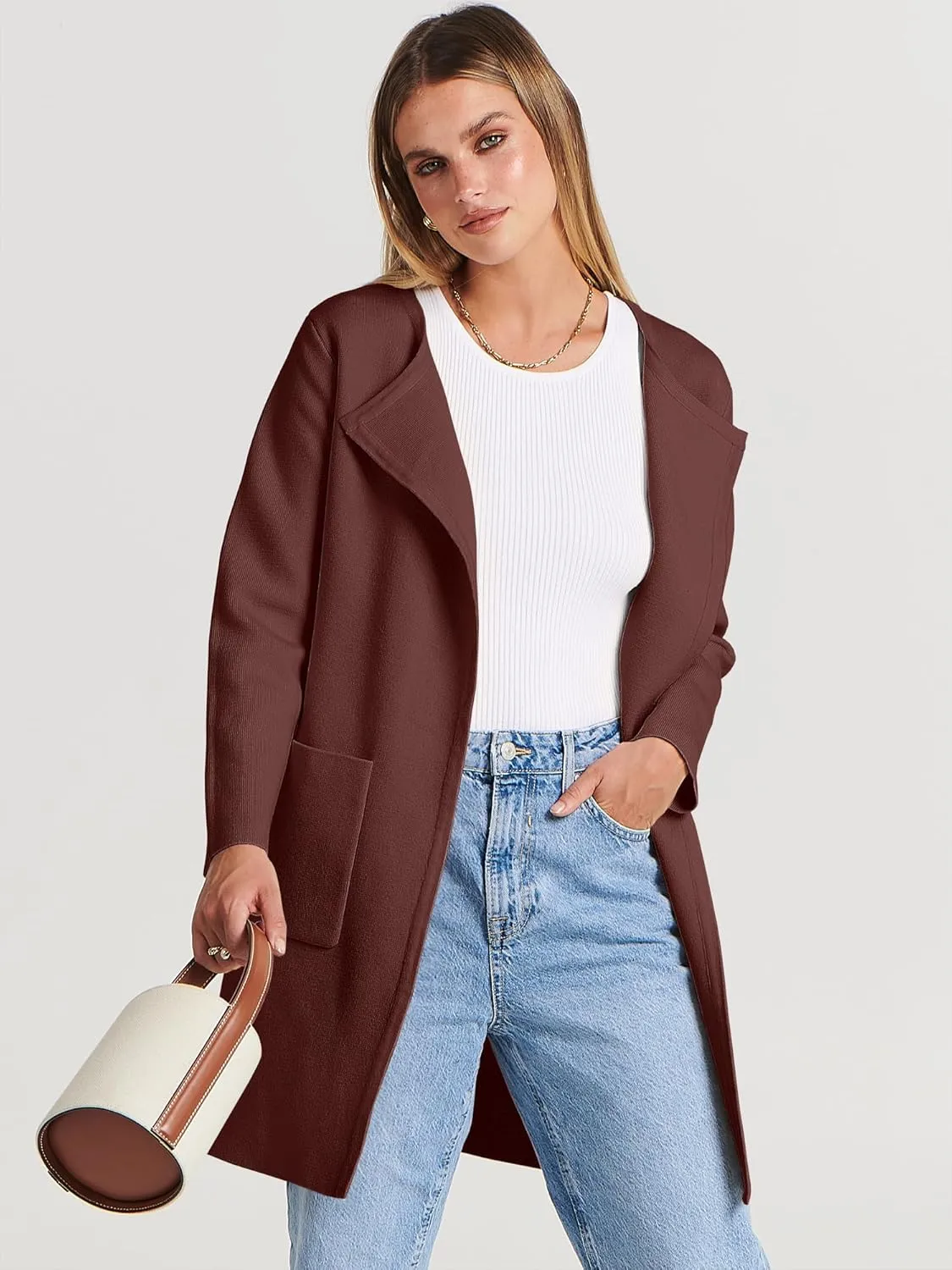 ANRABESS Women's Open Front Knit Lightweight Cardigan Casual Long Coatigan Sweater Lady Jacket Coat 2025 Fall Outerwear