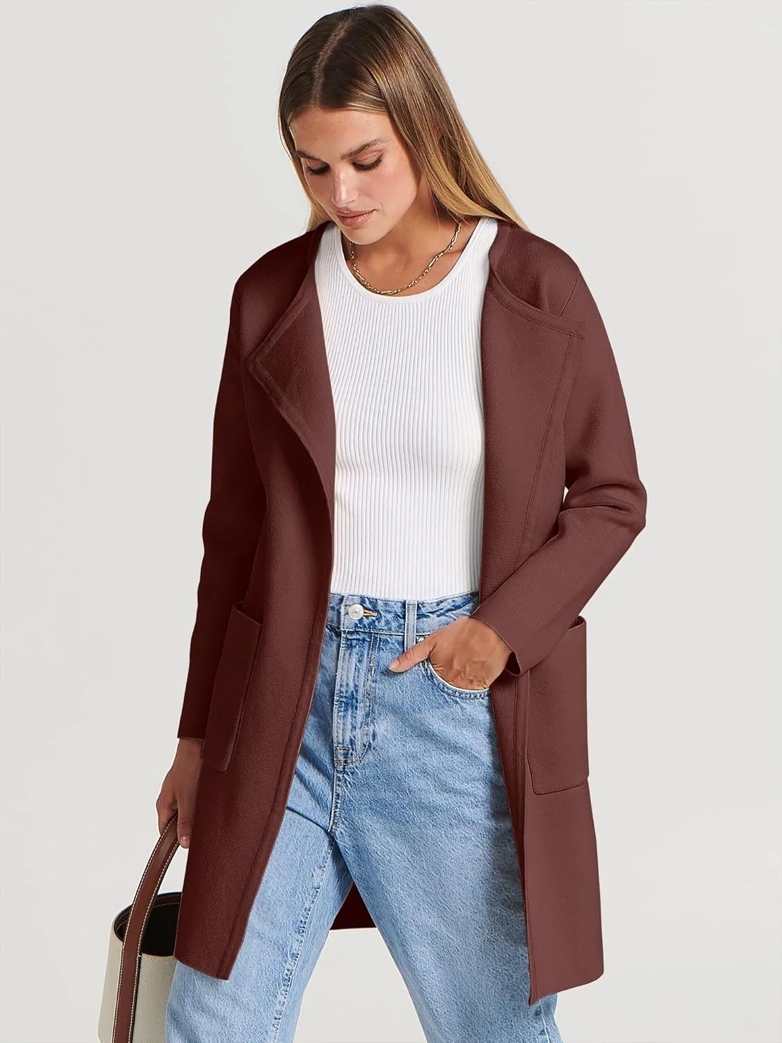 ANRABESS Women's Open Front Knit Lightweight Cardigan Casual Long Coatigan Sweater Lady Jacket Coat 2025 Fall Outerwear
