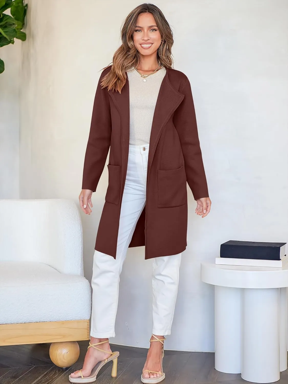 ANRABESS Women's Open Front Knit Lightweight Cardigan Casual Long Coatigan Sweater Lady Jacket Coat 2025 Fall Outerwear