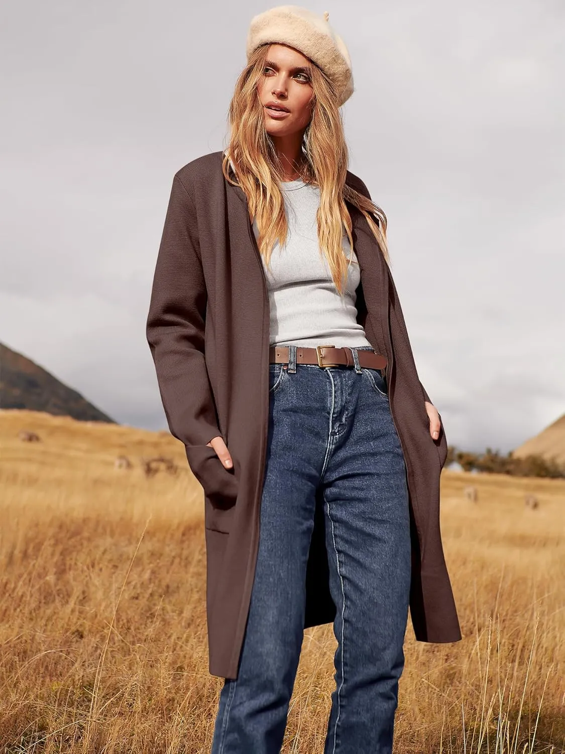 ANRABESS Women's Open Front Knit Lightweight Cardigan Casual Long Coatigan Sweater Lady Jacket Coat 2025 Fall Outerwear