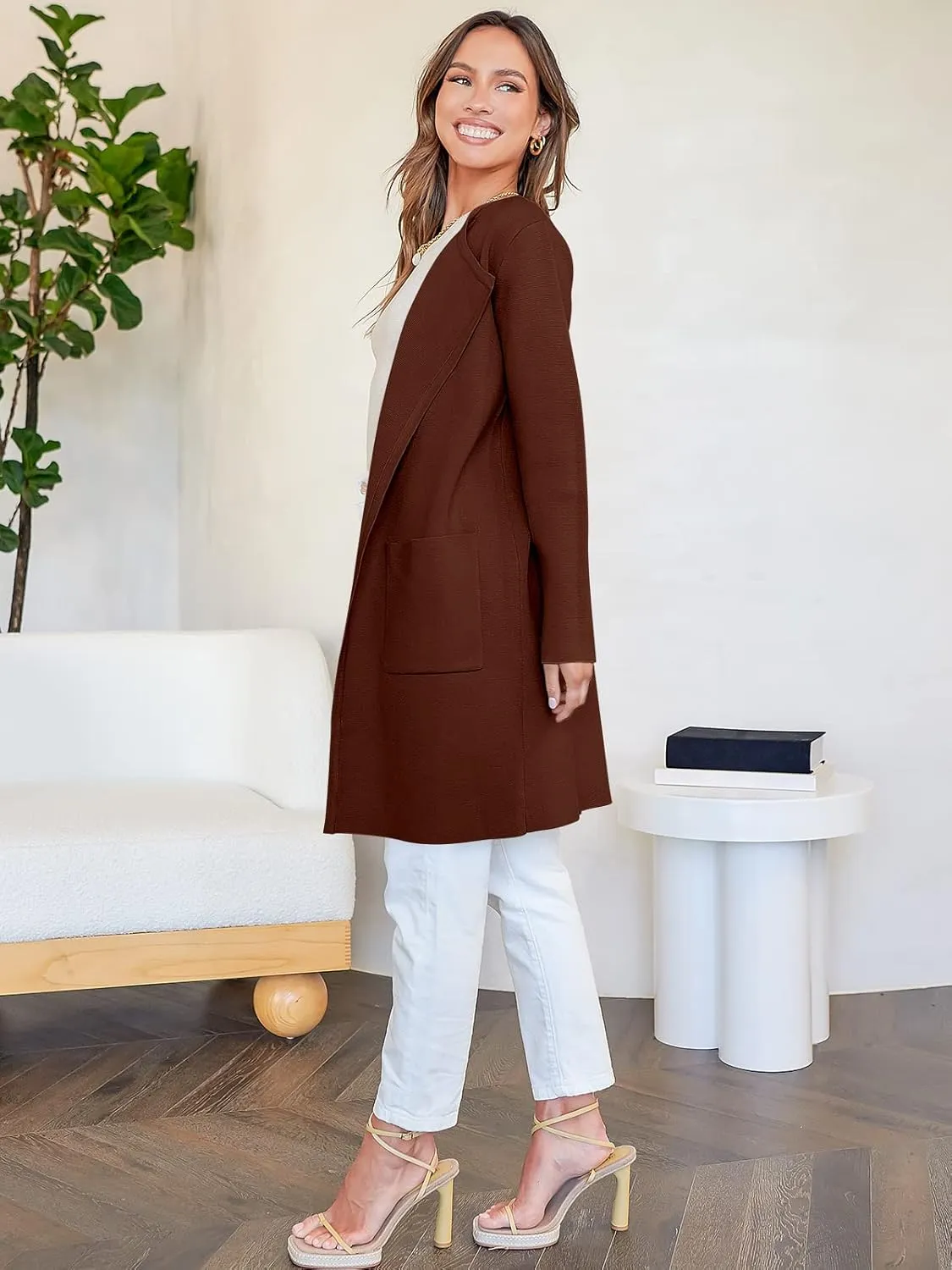ANRABESS Women's Open Front Knit Lightweight Cardigan Casual Long Coatigan Sweater Lady Jacket Coat 2025 Fall Outerwear