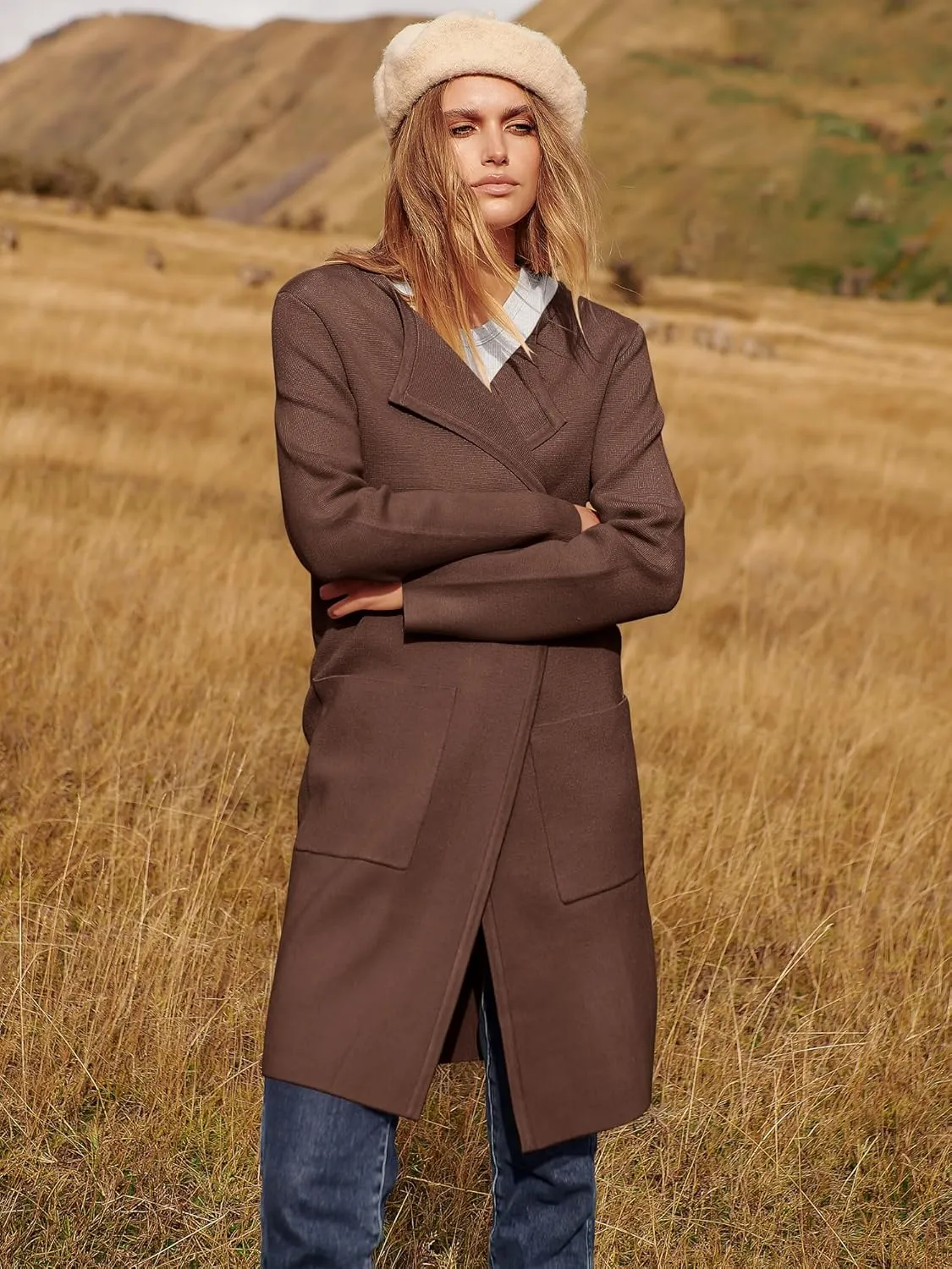 ANRABESS Women's Open Front Knit Lightweight Cardigan Casual Long Coatigan Sweater Lady Jacket Coat 2025 Fall Outerwear