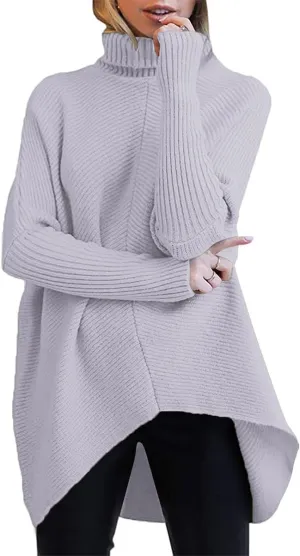ANRABESS Womens Oversized Turtleneck Batwing Long Sleeve Casual Cozy Baggy Knit Pullover Tunic Sweater 2024 Fall Outfits