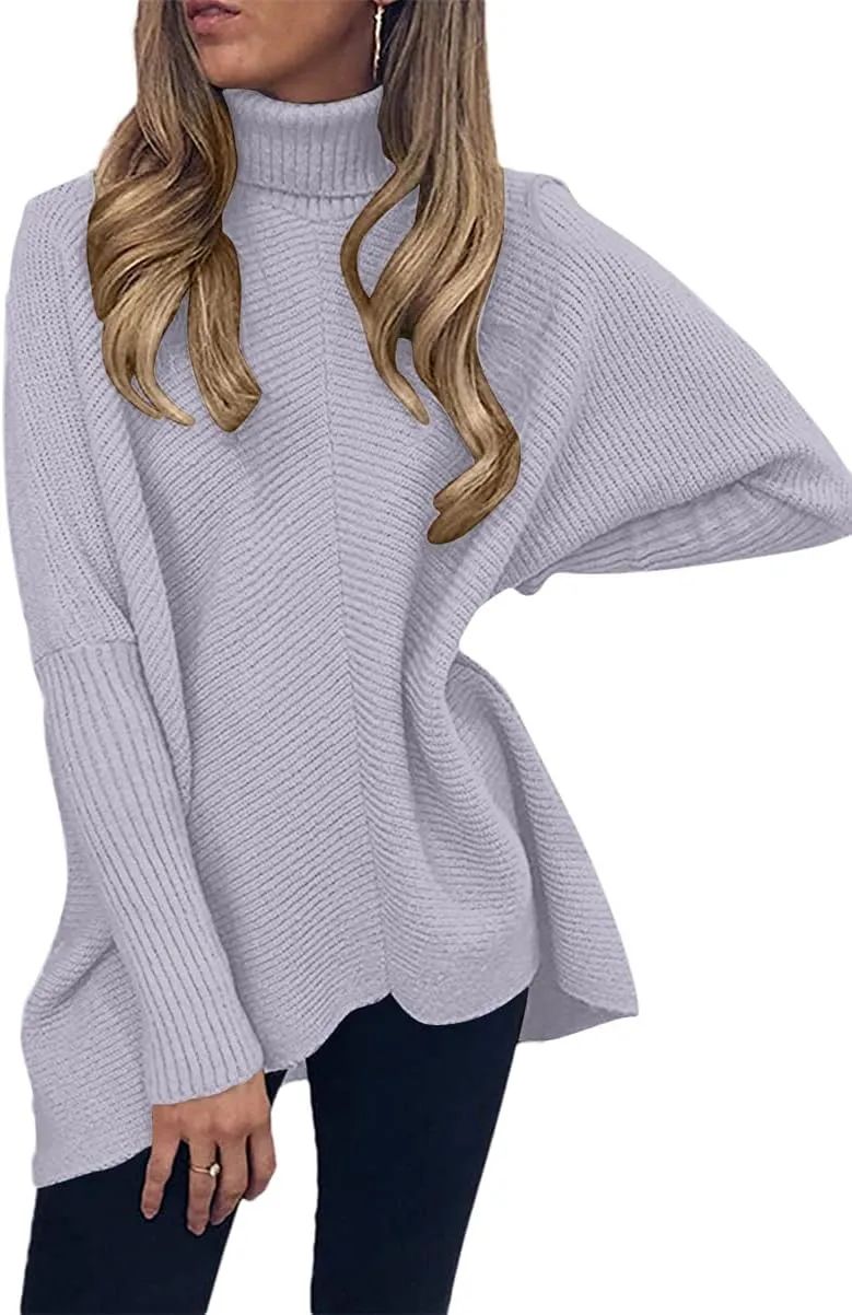 ANRABESS Womens Oversized Turtleneck Batwing Long Sleeve Casual Cozy Baggy Knit Pullover Tunic Sweater 2024 Fall Outfits