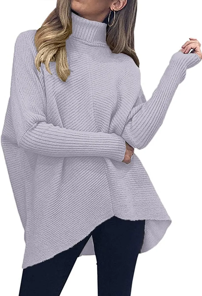 ANRABESS Womens Oversized Turtleneck Batwing Long Sleeve Casual Cozy Baggy Knit Pullover Tunic Sweater 2024 Fall Outfits