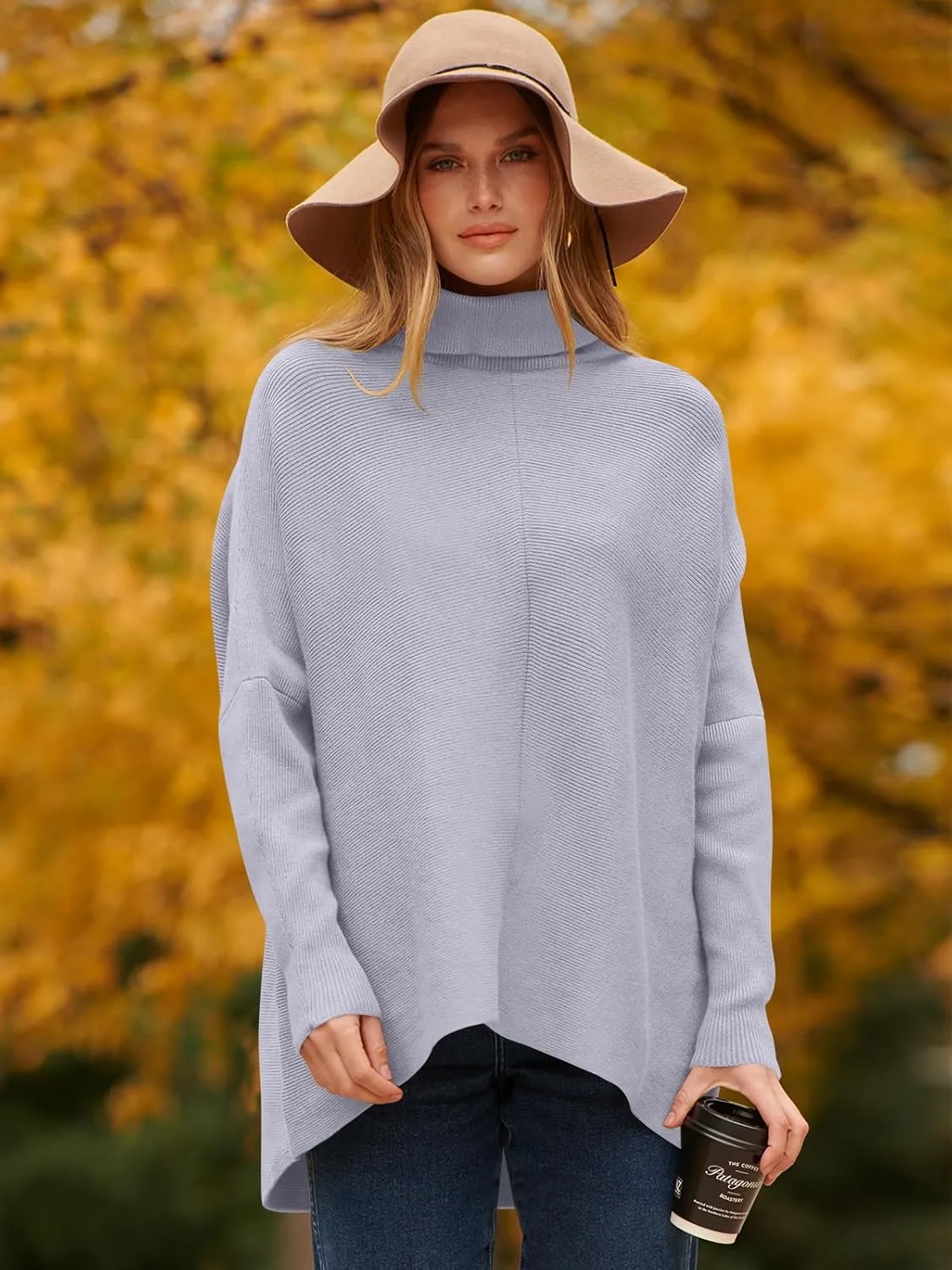 ANRABESS Womens Oversized Turtleneck Batwing Long Sleeve Casual Cozy Baggy Knit Pullover Tunic Sweater 2024 Fall Outfits