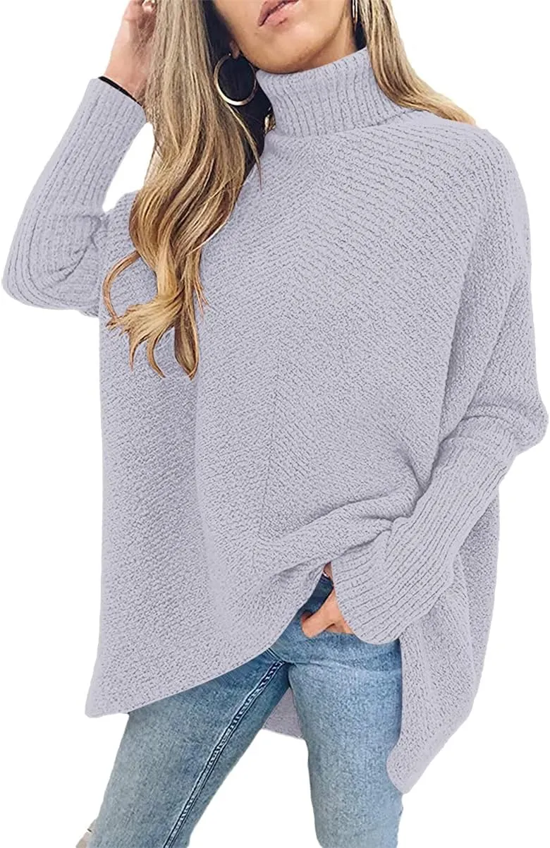 ANRABESS Womens Oversized Turtleneck Batwing Long Sleeve Casual Cozy Baggy Knit Pullover Tunic Sweater 2024 Fall Outfits
