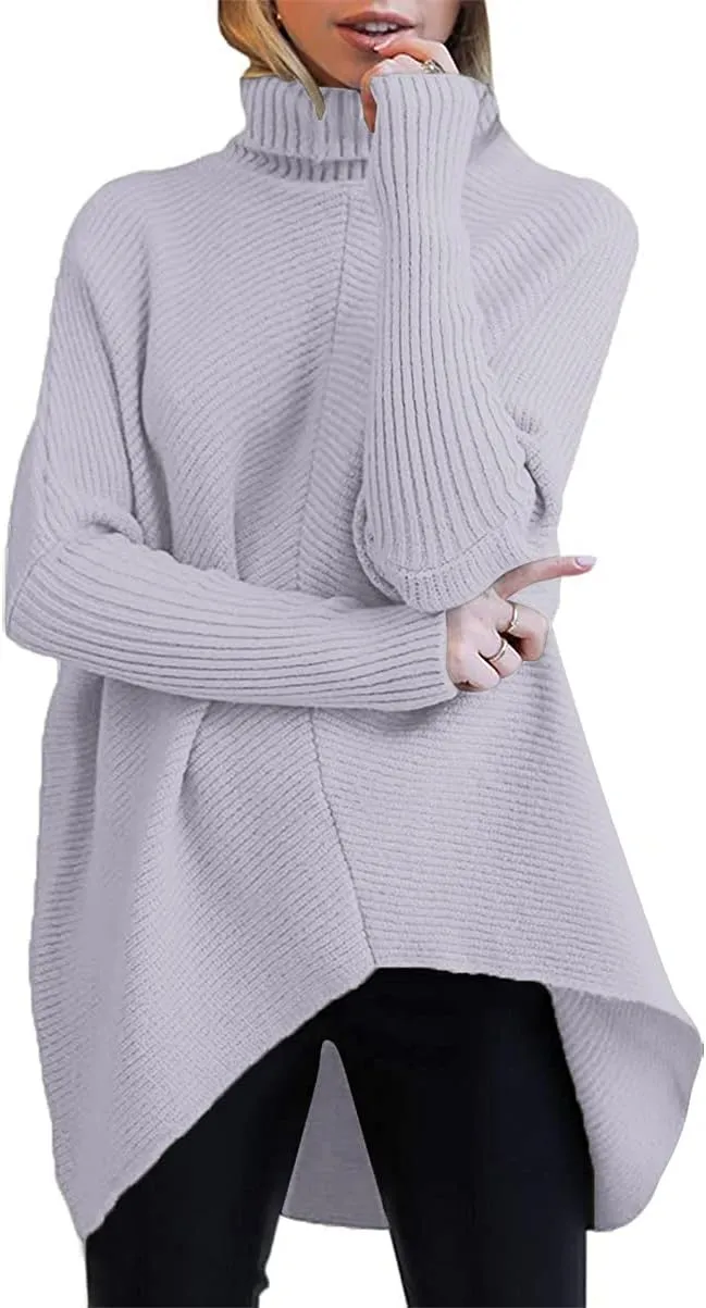 ANRABESS Womens Oversized Turtleneck Batwing Long Sleeve Casual Cozy Baggy Knit Pullover Tunic Sweater 2024 Fall Outfits