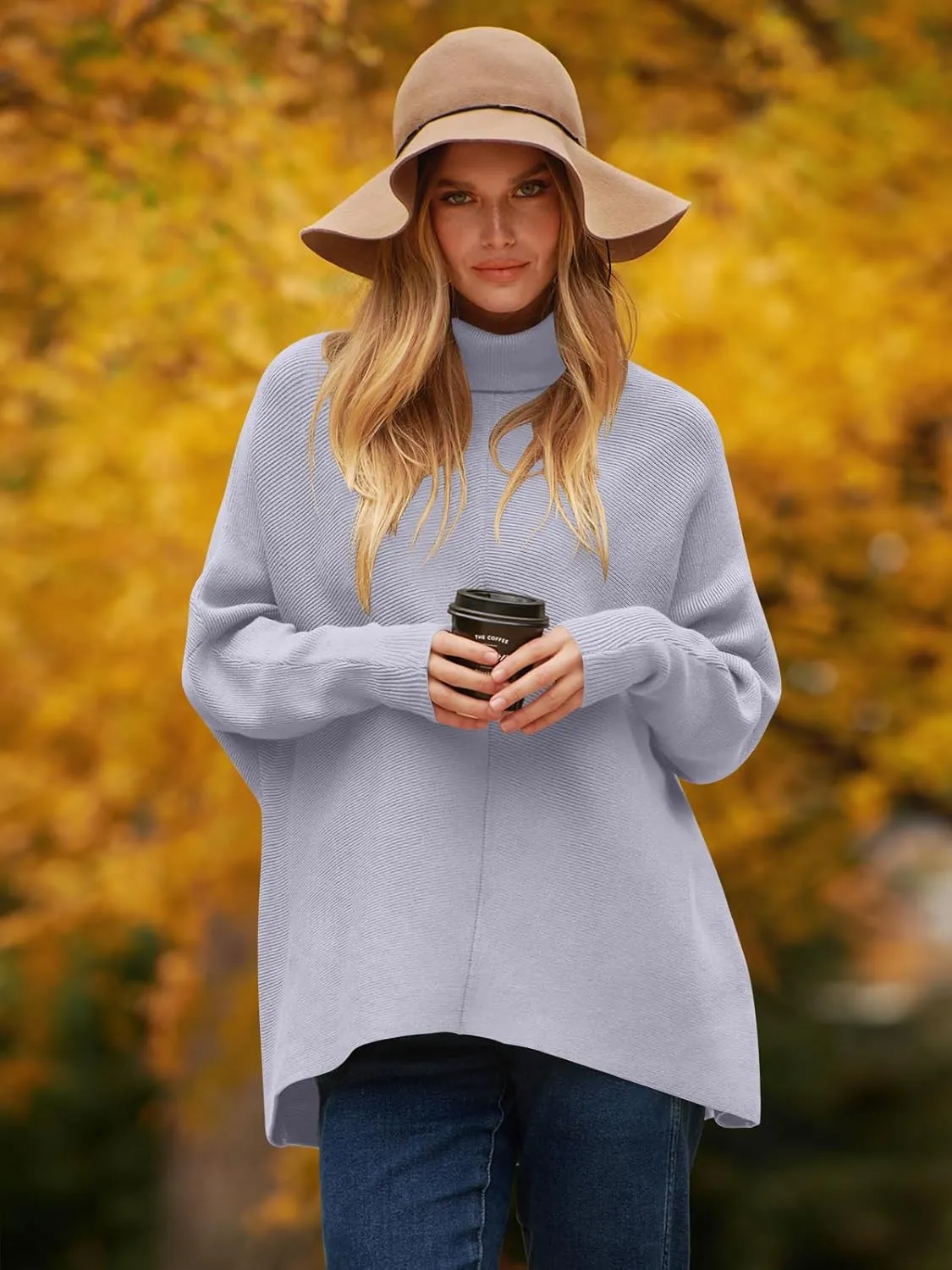 ANRABESS Womens Oversized Turtleneck Batwing Long Sleeve Casual Cozy Baggy Knit Pullover Tunic Sweater 2024 Fall Outfits