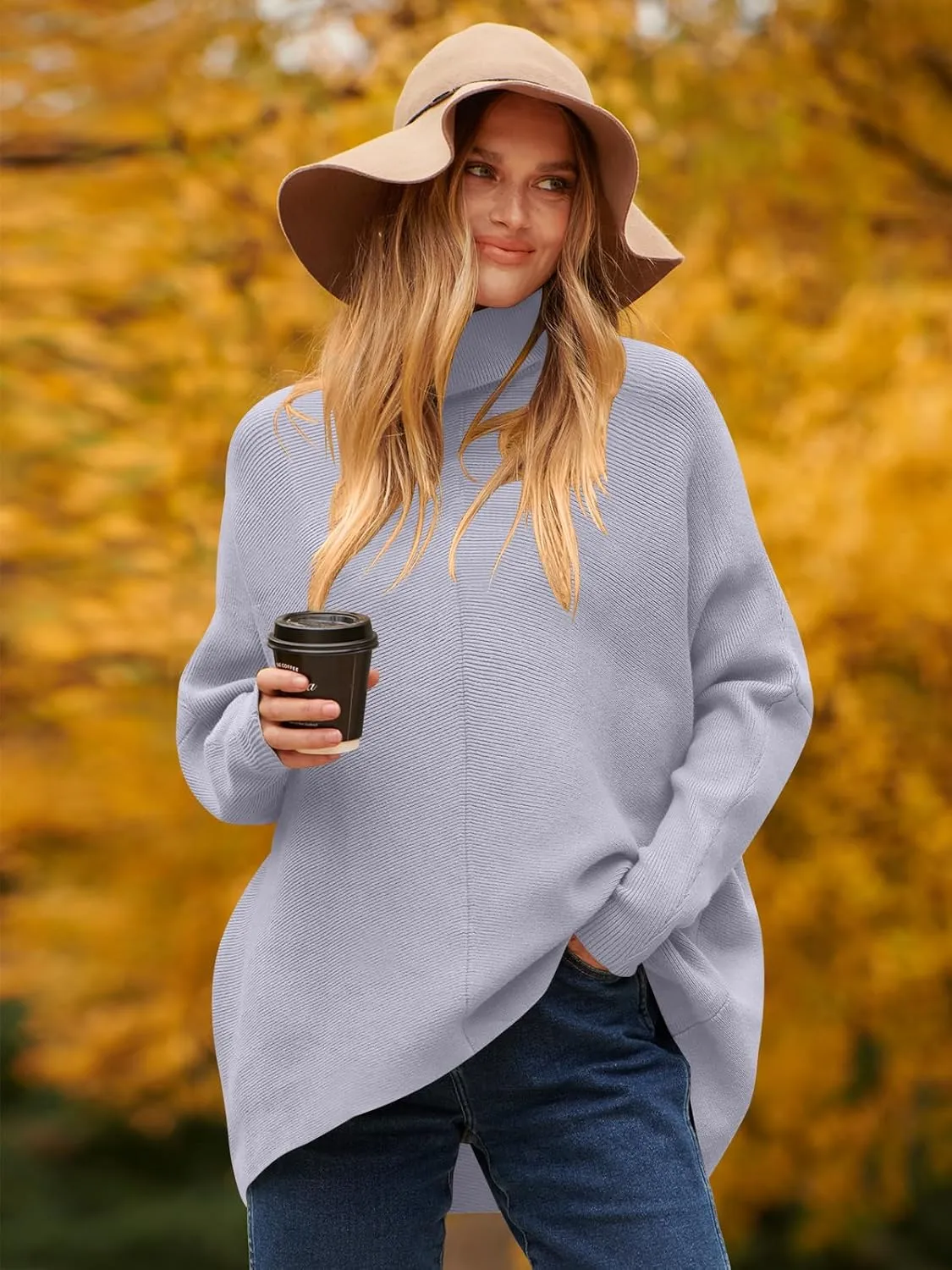 ANRABESS Womens Oversized Turtleneck Batwing Long Sleeve Casual Cozy Baggy Knit Pullover Tunic Sweater 2024 Fall Outfits