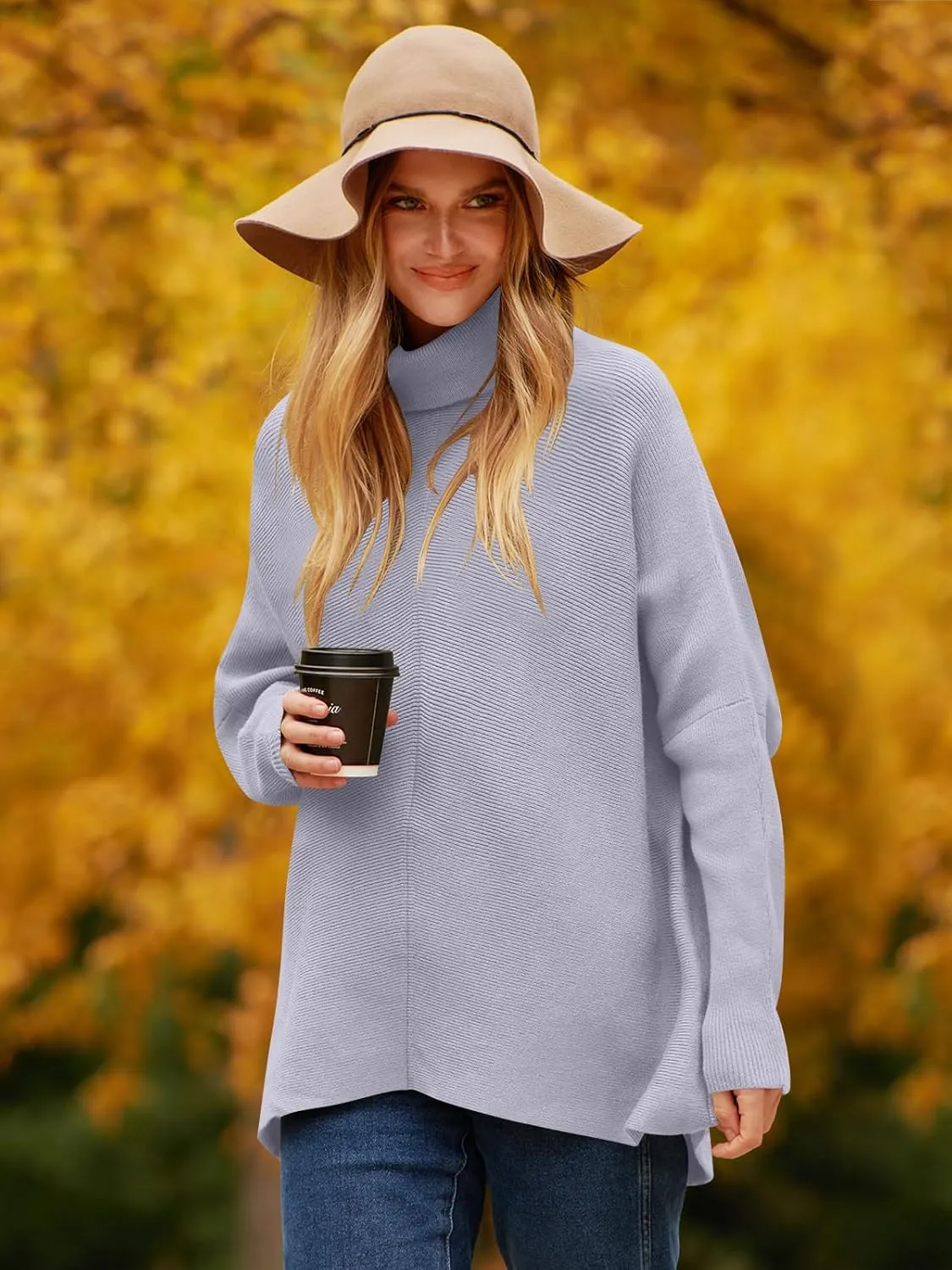 ANRABESS Womens Oversized Turtleneck Batwing Long Sleeve Casual Cozy Baggy Knit Pullover Tunic Sweater 2024 Fall Outfits