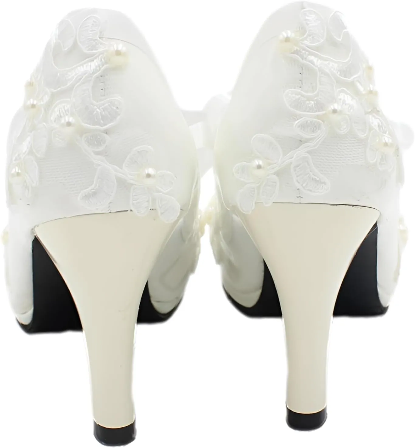ANUFER Womens Elegant Lace Embroidery Flat/Heeled White Wedding Shoes Pumps with Pearls