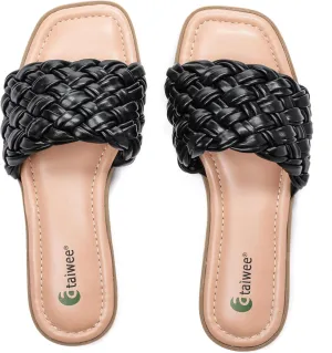 Ataiwee Women's Flat Slide Sandals - Fashionable Braided Elegant Cross Strap Flat Summer Sandals.