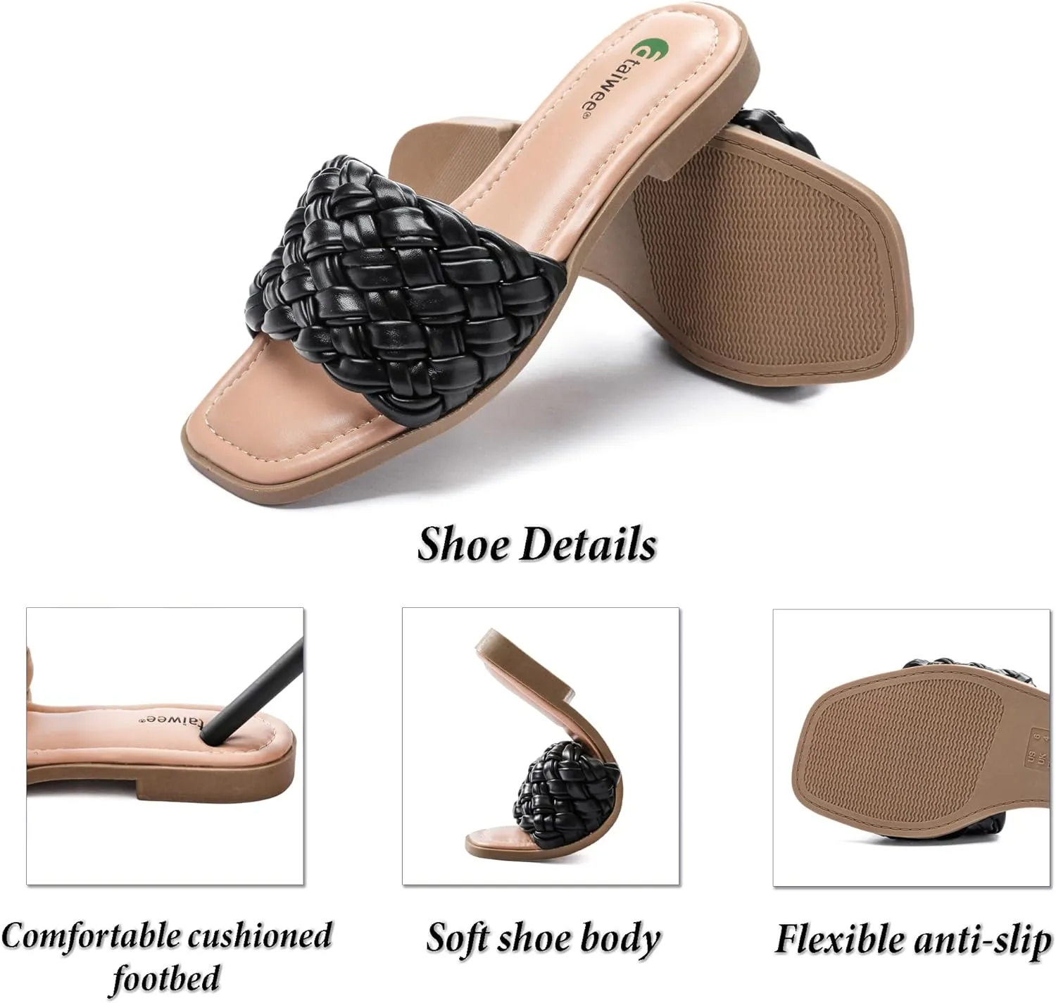Ataiwee Women's Flat Slide Sandals - Fashionable Braided Elegant Cross Strap Flat Summer Sandals.