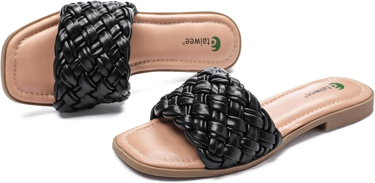 Ataiwee Women's Flat Slide Sandals - Fashionable Braided Elegant Cross Strap Flat Summer Sandals.