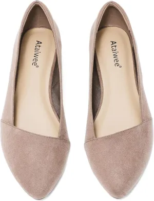 Ataiwee Women's Wide Width Flat Shoes, Classic Dressy Pointed Suede Cozy Slip on Soft Ballet Flats.