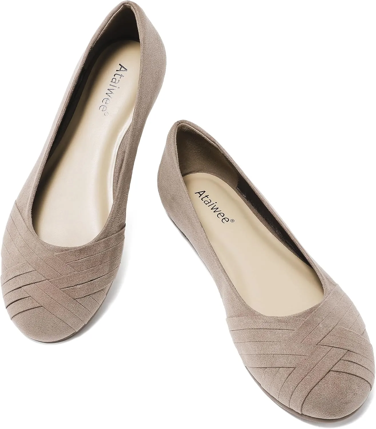 Ataiwee Women's Wide Width Flats Shoes - Casual Comfortable Round Toe Plus Size Ballet Shoes.