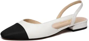 Athlefit Slingback Flats for Women Square Pointed Toe Two Toned Flats Wedding Pumps for Women