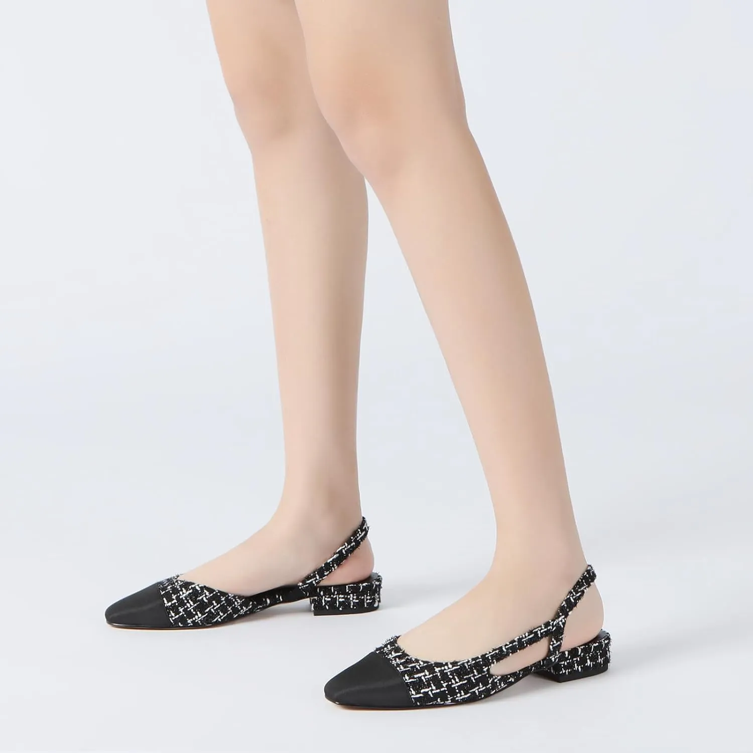 Athlefit Slingback Flats for Women Square Pointed Toe Two Toned Flats Wedding Pumps for Women