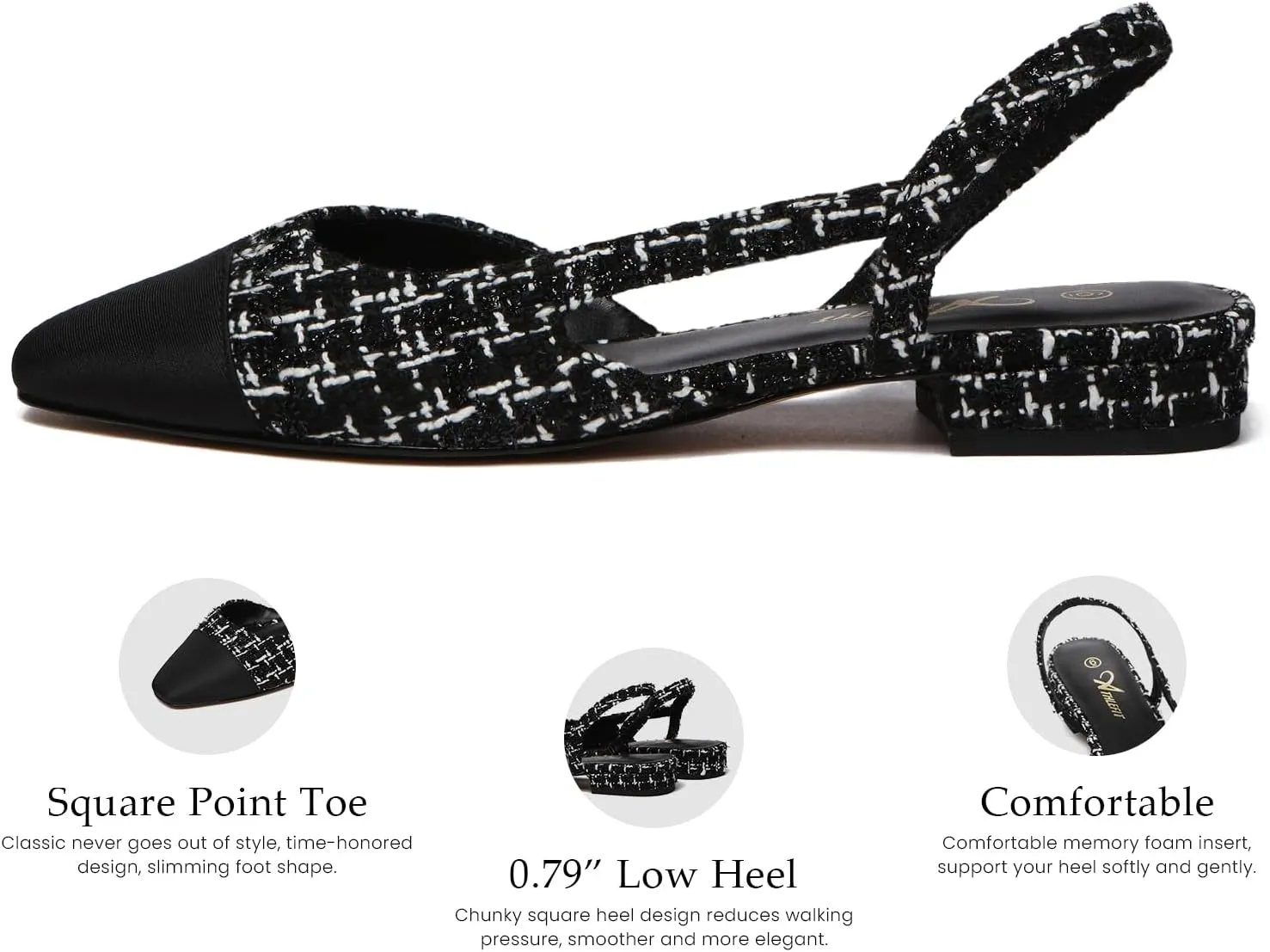 Athlefit Slingback Flats for Women Square Pointed Toe Two Toned Flats Wedding Pumps for Women