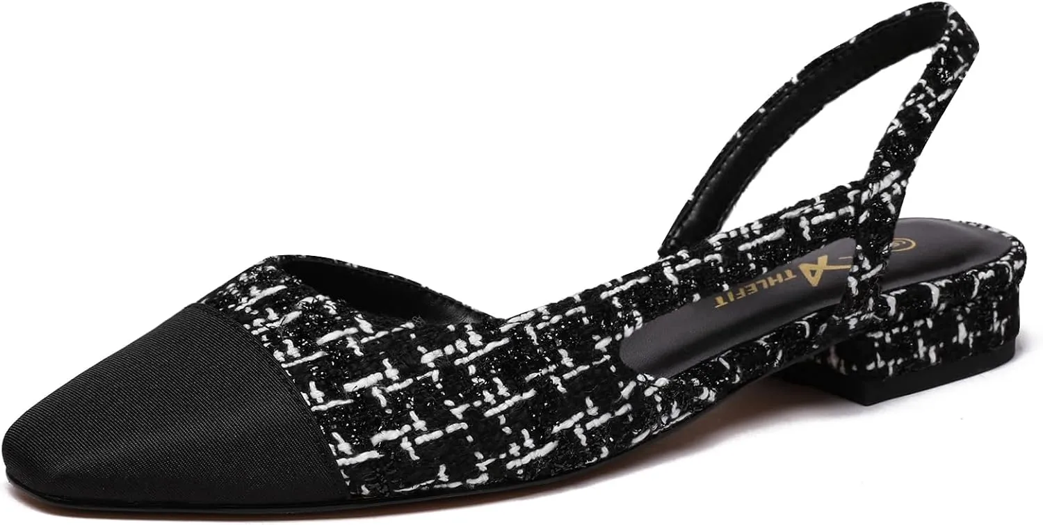Athlefit Slingback Flats for Women Square Pointed Toe Two Toned Flats Wedding Pumps for Women