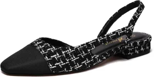 Athlefit Slingback Flats for Women Square Pointed Toe Two Toned Flats Wedding Pumps for Women
