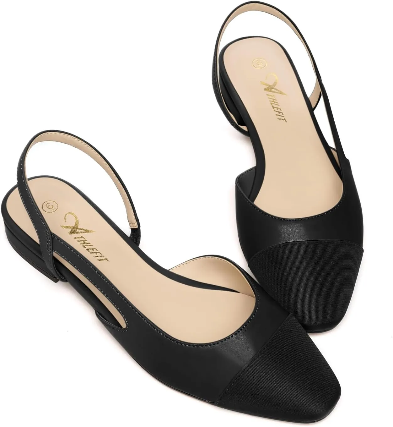 Athlefit Slingback Flats for Women Square Pointed Toe Two Toned Flats Wedding Pumps for Women