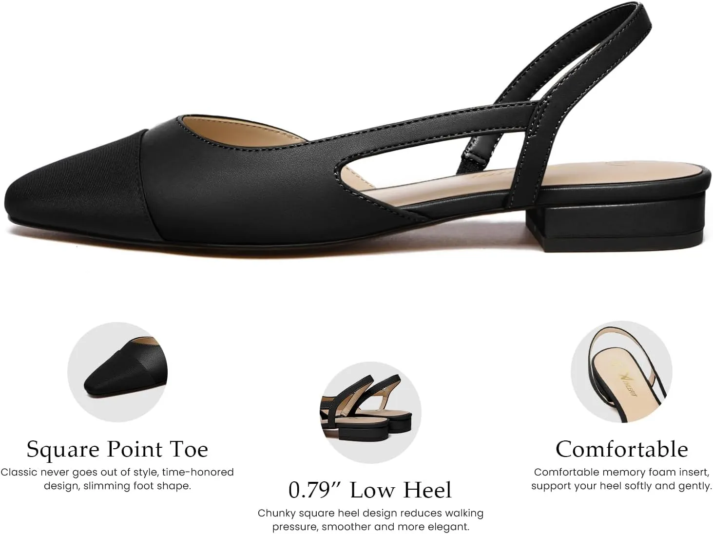 Athlefit Slingback Flats for Women Square Pointed Toe Two Toned Flats Wedding Pumps for Women