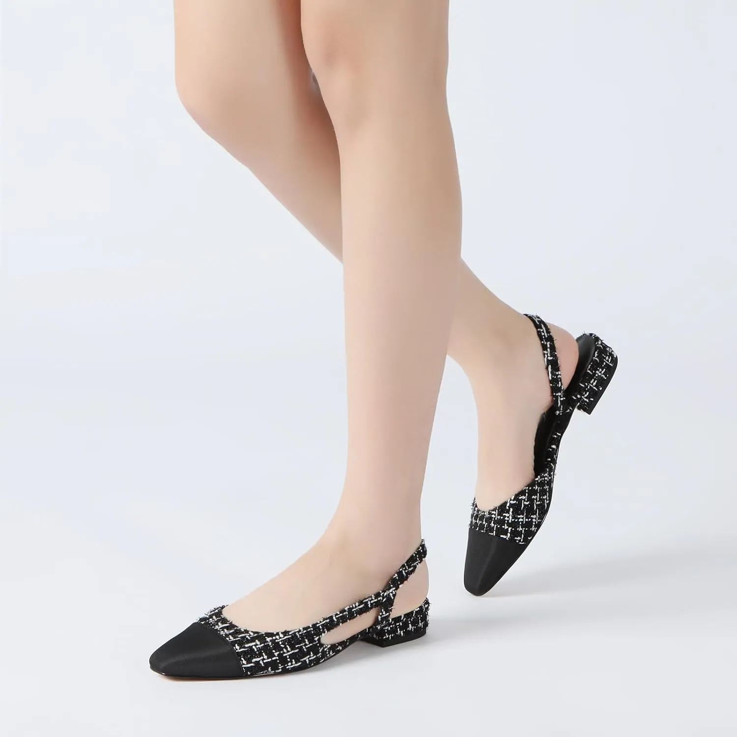 Athlefit Slingback Flats for Women Square Pointed Toe Two Toned Flats Wedding Pumps for Women