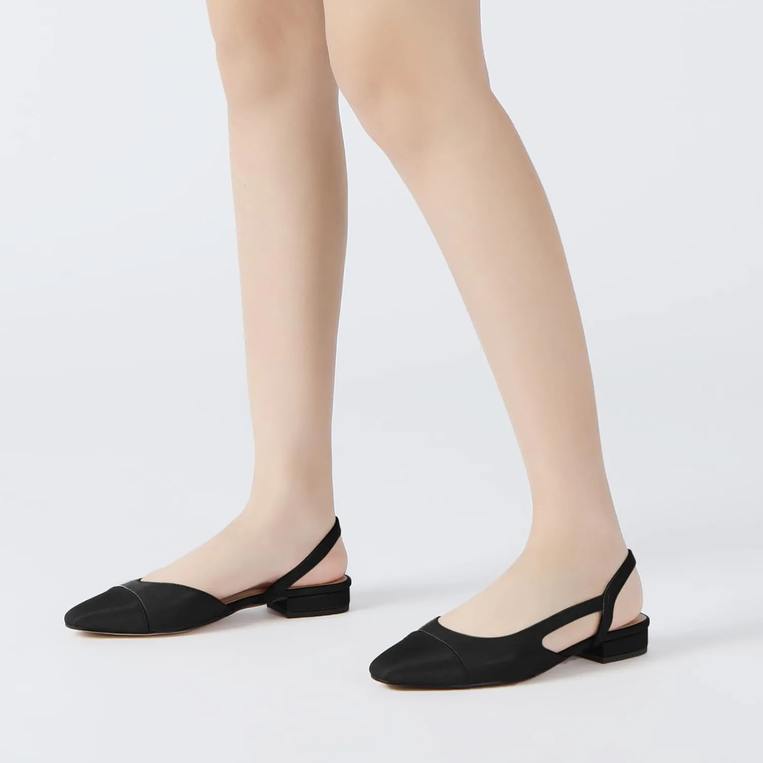 Athlefit Slingback Flats for Women Square Pointed Toe Two Toned Flats Wedding Pumps for Women