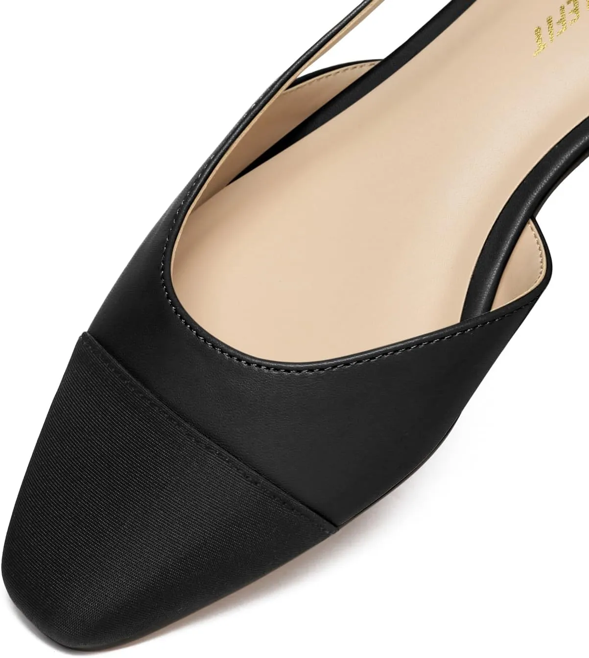 Athlefit Slingback Flats for Women Square Pointed Toe Two Toned Flats Wedding Pumps for Women