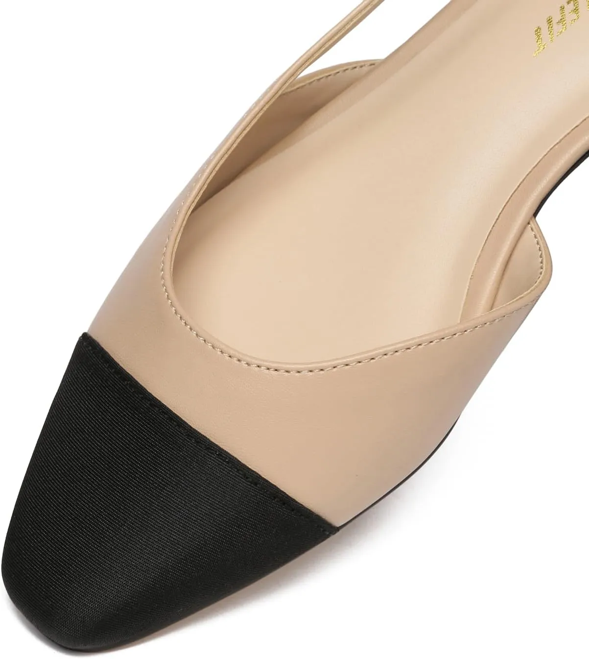 Athlefit Slingback Flats for Women Square Pointed Toe Two Toned Flats Wedding Pumps for Women