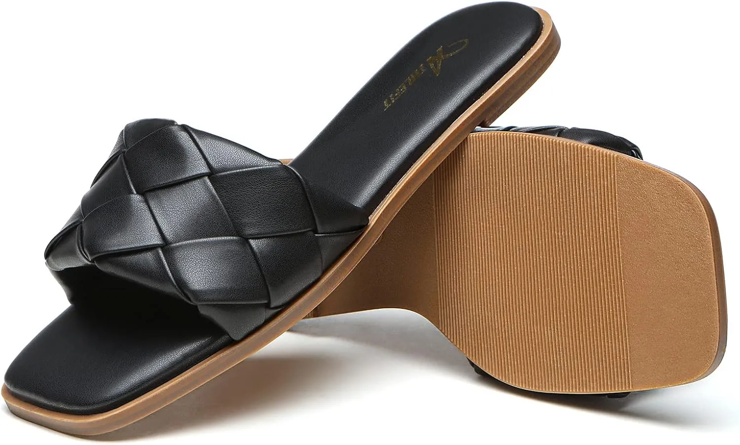 Athlefit Women's Braided Flat Sandals Square Open Toe Woven Slip On Slide Sandals