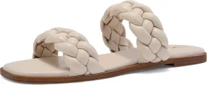 Athlefit Women's Square Open Toe Braided Sandals Slip On Low Block Heel Slide Sandals