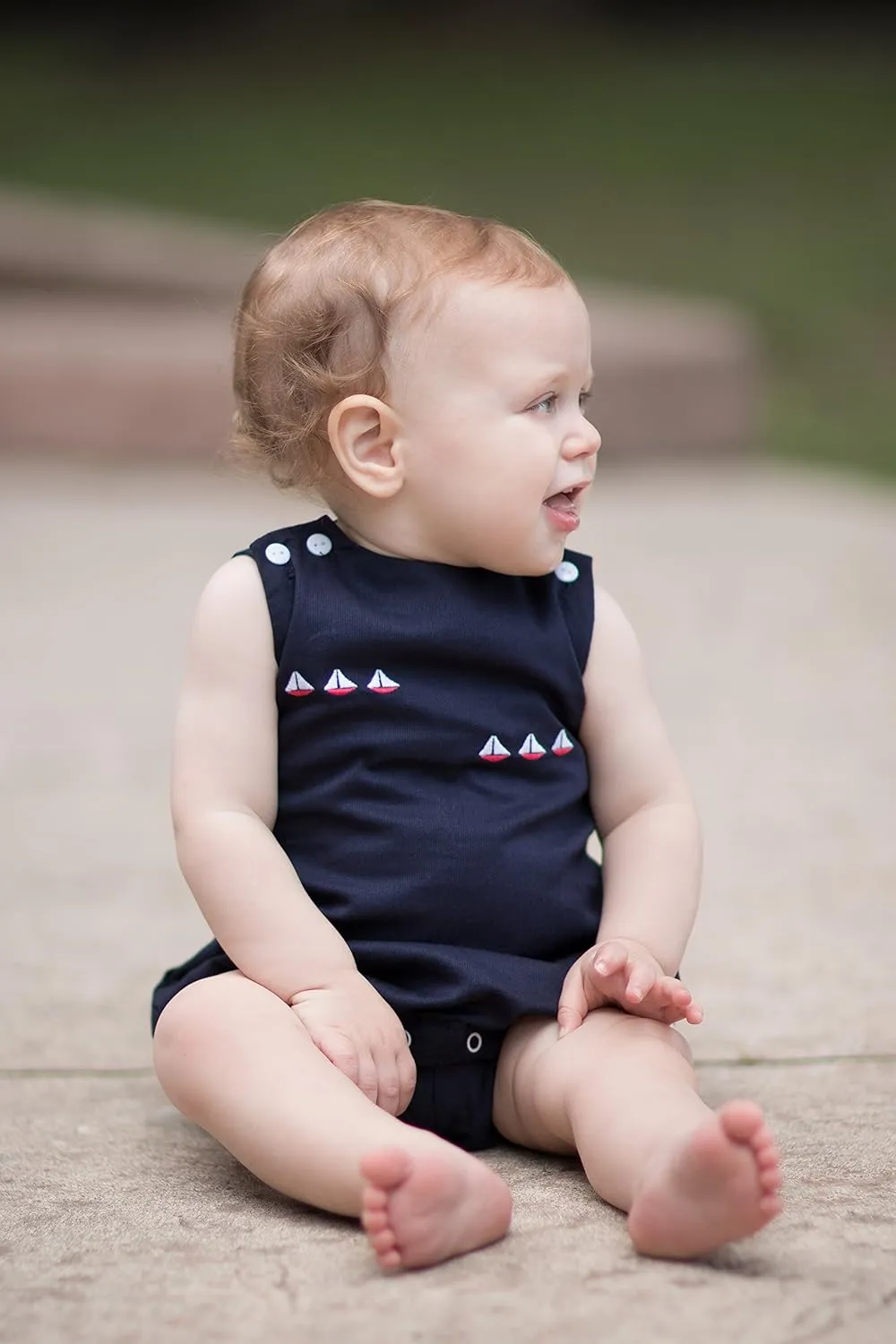 Baby Boy Bubble Classic Pique Creeper with Sailboats White or Navy