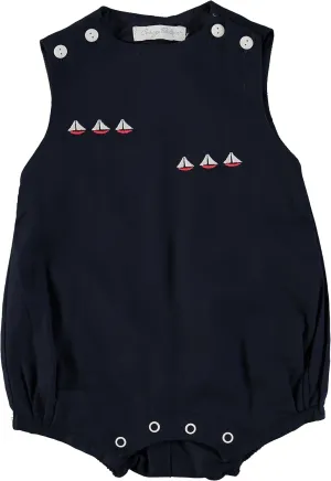 Baby Boy Bubble Classic Pique Creeper with Sailboats White or Navy