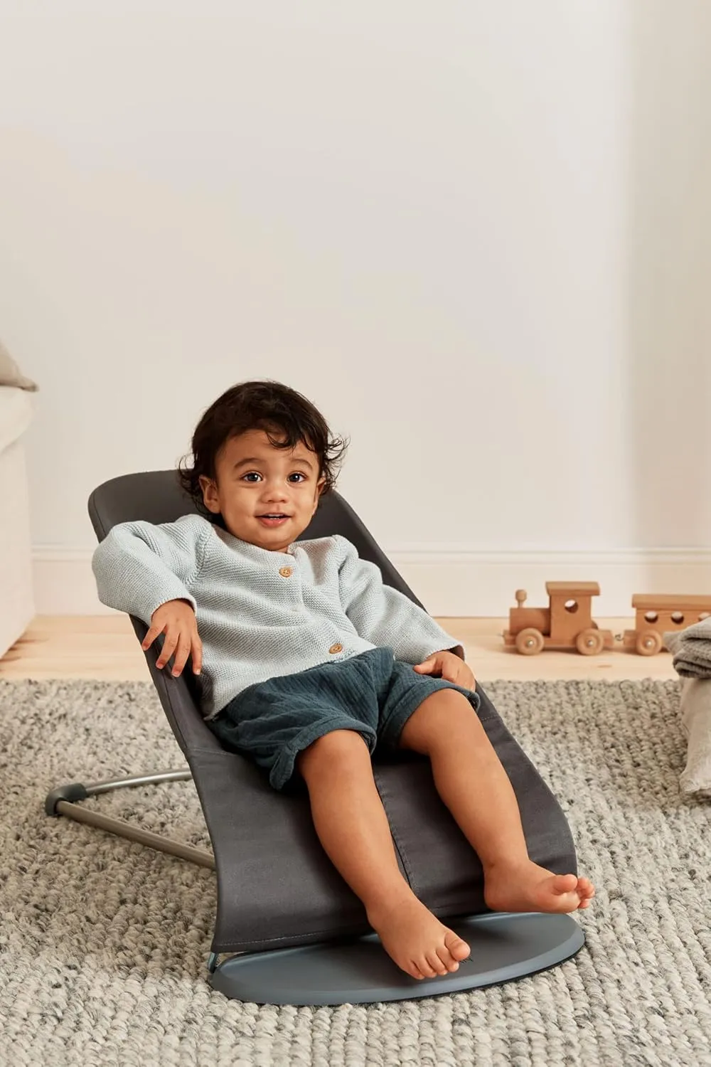 BabyBjörn Bouncer Bliss, Cotton, Anthracite/Landscape Print 2-in-1 Adjustable Baby Bouncer Seat and Toddler Chair, Newborn to Toddler (8-29 lbs), 4 positions, Lightweight & Portable