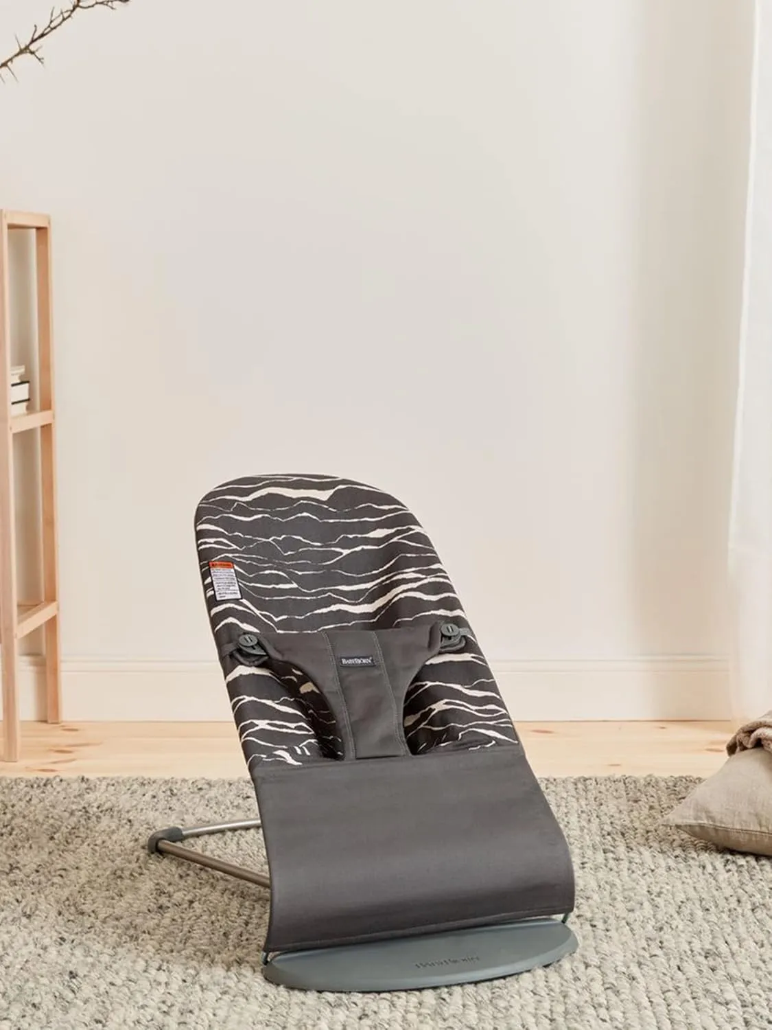 BabyBjörn Bouncer Bliss, Cotton, Anthracite/Landscape Print 2-in-1 Adjustable Baby Bouncer Seat and Toddler Chair, Newborn to Toddler (8-29 lbs), 4 positions, Lightweight & Portable