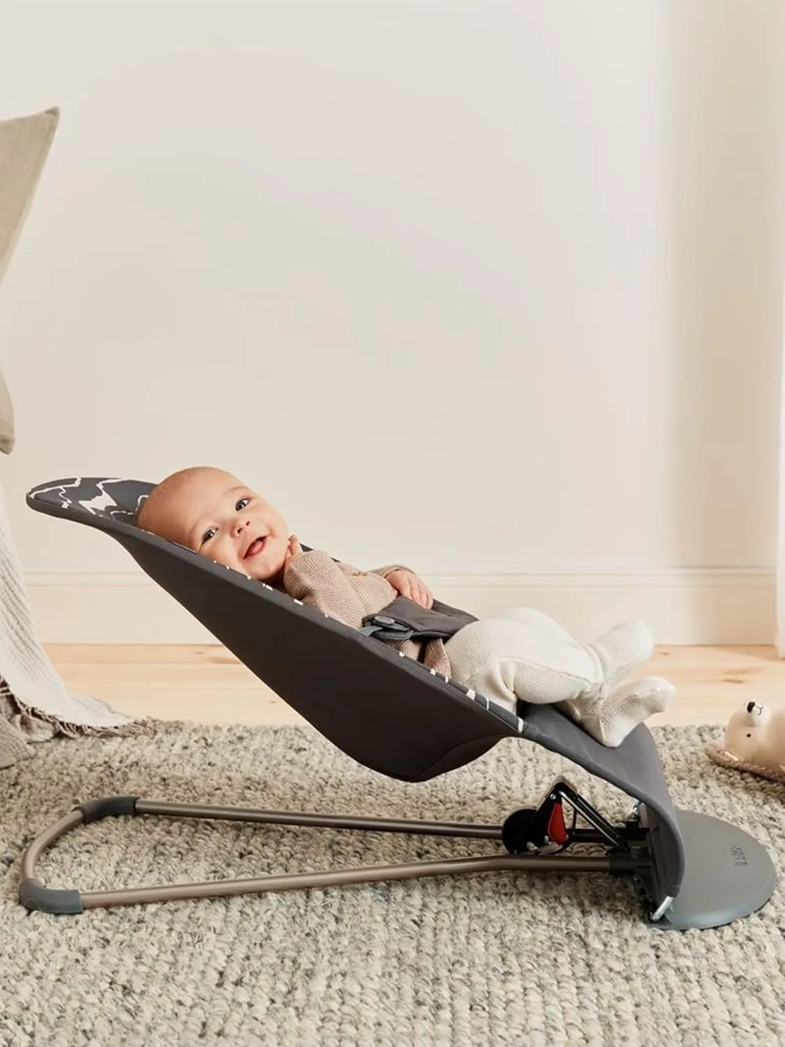 BabyBjörn Bouncer Bliss, Cotton, Anthracite/Landscape Print 2-in-1 Adjustable Baby Bouncer Seat and Toddler Chair, Newborn to Toddler (8-29 lbs), 4 positions, Lightweight & Portable