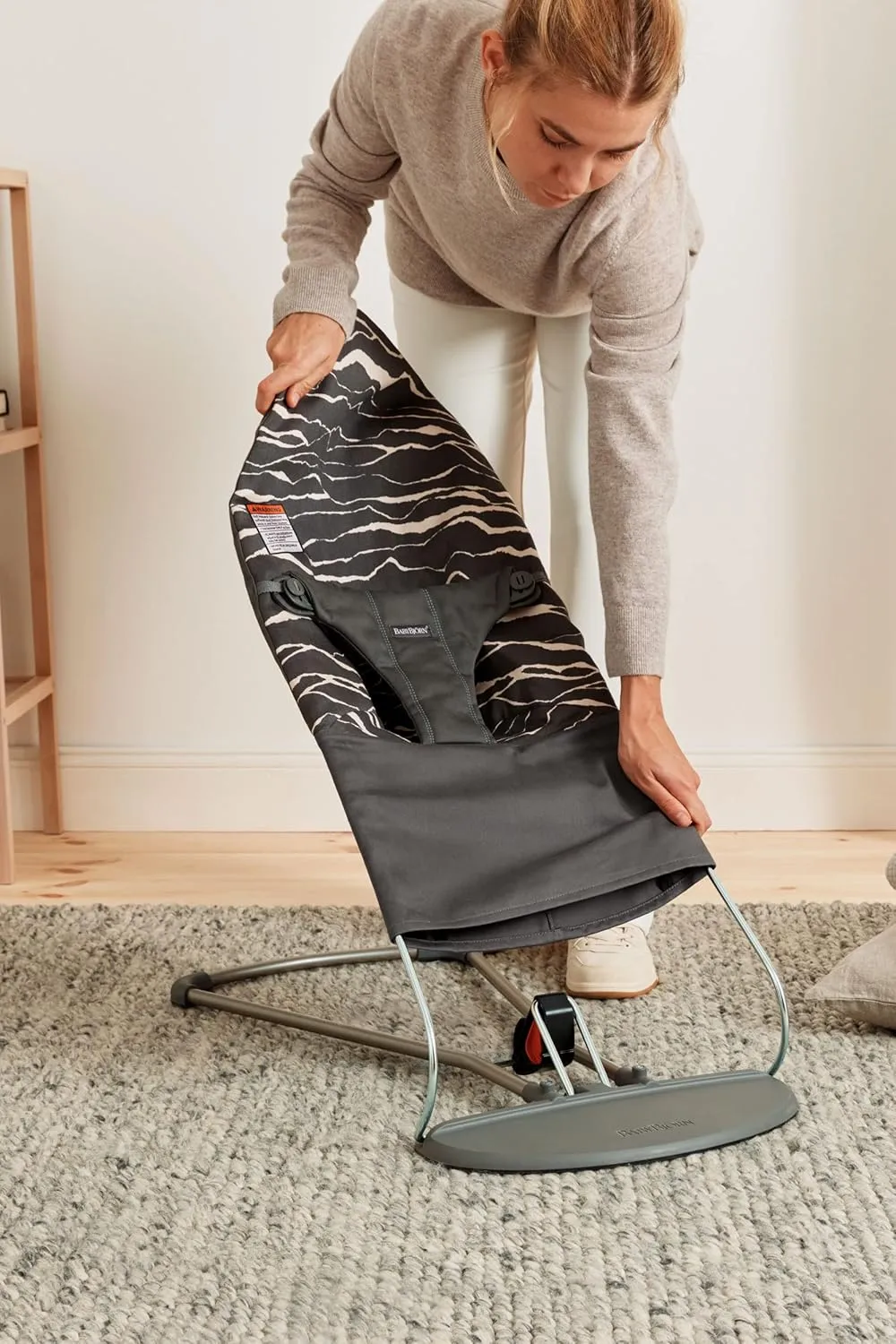 BabyBjörn Bouncer Bliss, Cotton, Anthracite/Landscape Print 2-in-1 Adjustable Baby Bouncer Seat and Toddler Chair, Newborn to Toddler (8-29 lbs), 4 positions, Lightweight & Portable