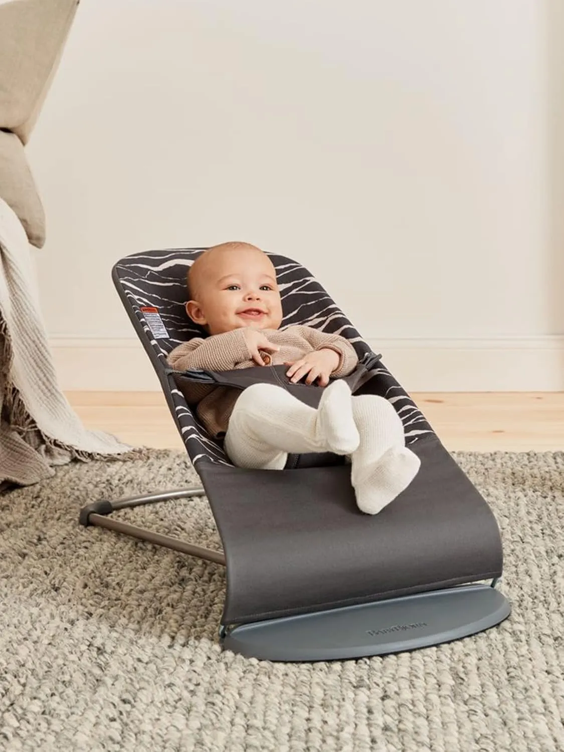 BabyBjörn Bouncer Bliss, Cotton, Anthracite/Landscape Print 2-in-1 Adjustable Baby Bouncer Seat and Toddler Chair, Newborn to Toddler (8-29 lbs), 4 positions, Lightweight & Portable