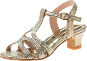 Badgley Mischka Girls Michelle Rhinestone Dress Pump Open toe Sandal - Gold/Rose/White/Silver (Little/Big kid)