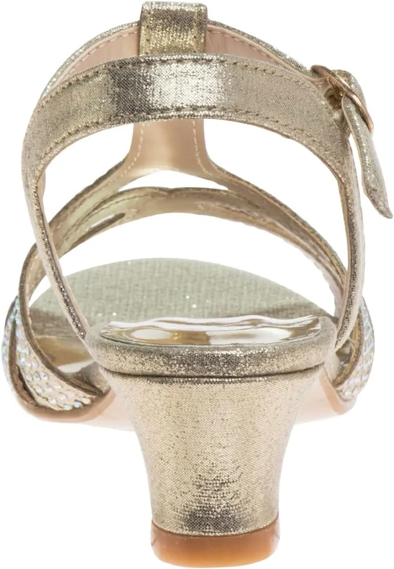 Badgley Mischka Girls Michelle Rhinestone Dress Pump Open toe Sandal - Gold/Rose/White/Silver (Little/Big kid)
