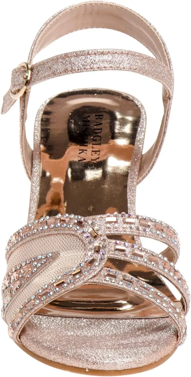 Badgley Mischka Girls Michelle Rhinestone Dress Pump Open toe Sandal - Gold/Rose/White/Silver (Little/Big kid)