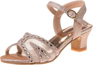 Badgley Mischka Girls Michelle Rhinestone Dress Pump Open toe Sandal - Gold/Rose/White/Silver (Little/Big kid)