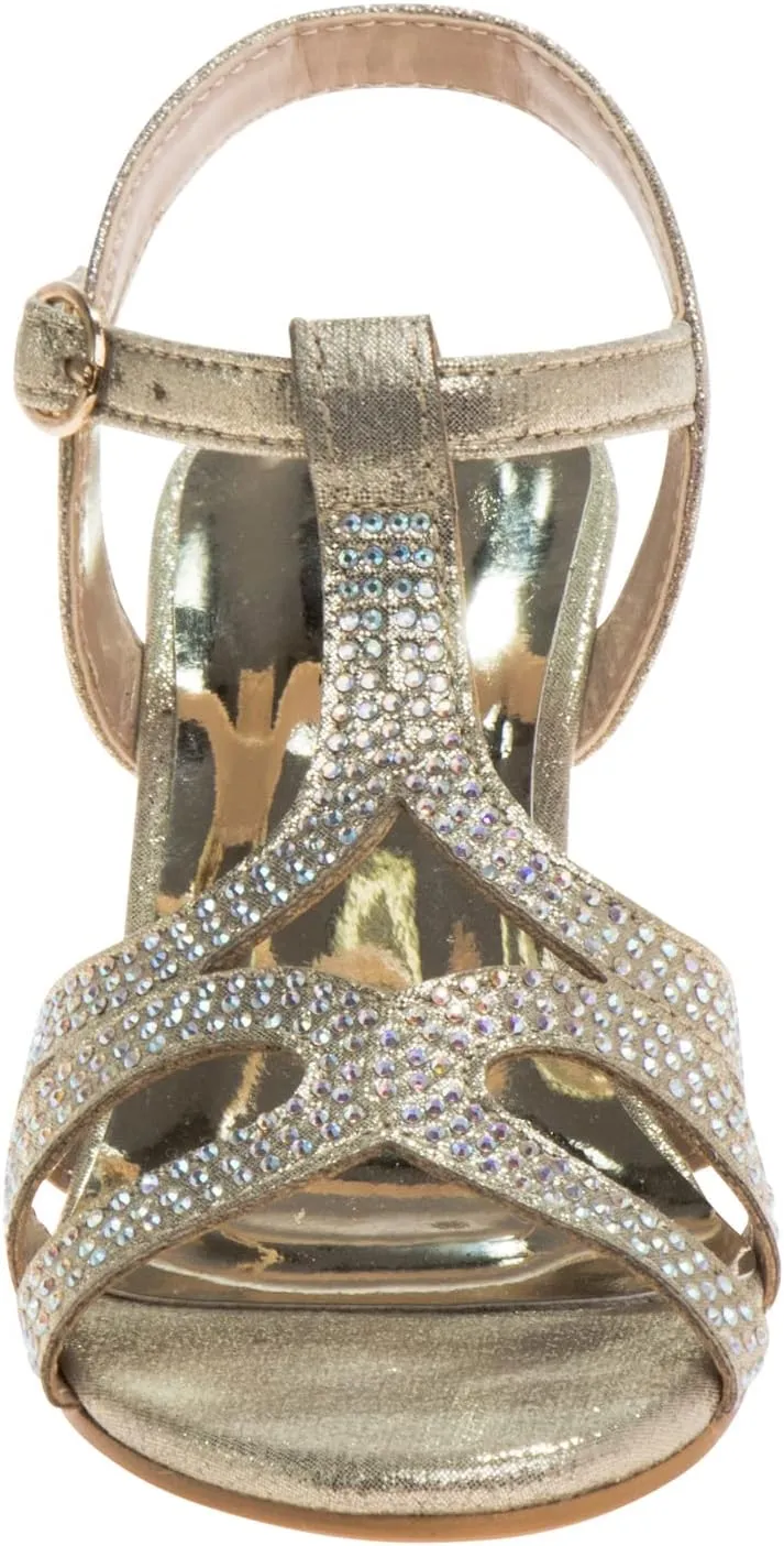 Badgley Mischka Girls Michelle Rhinestone Dress Pump Open toe Sandal - Gold/Rose/White/Silver (Little/Big kid)