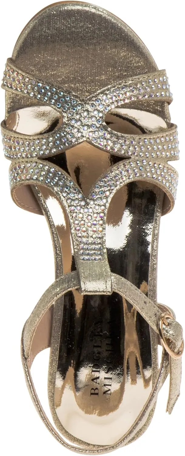 Badgley Mischka Girls Michelle Rhinestone Dress Pump Open toe Sandal - Gold/Rose/White/Silver (Little/Big kid)