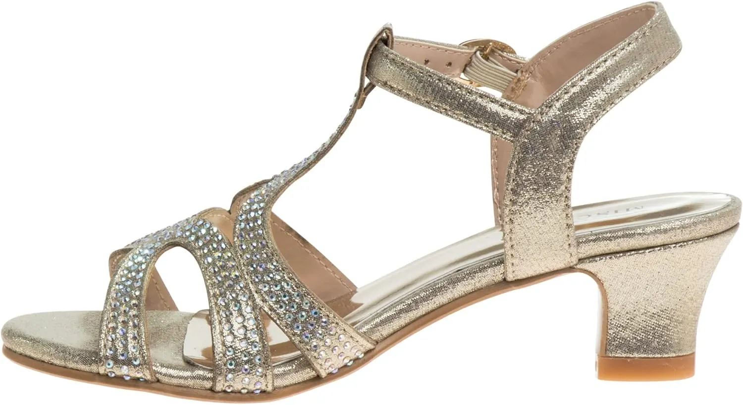 Badgley Mischka Girls Michelle Rhinestone Dress Pump Open toe Sandal - Gold/Rose/White/Silver (Little/Big kid)