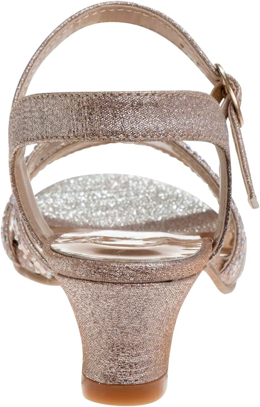 Badgley Mischka Girls Michelle Rhinestone Dress Pump Open toe Sandal - Gold/Rose/White/Silver (Little/Big kid)